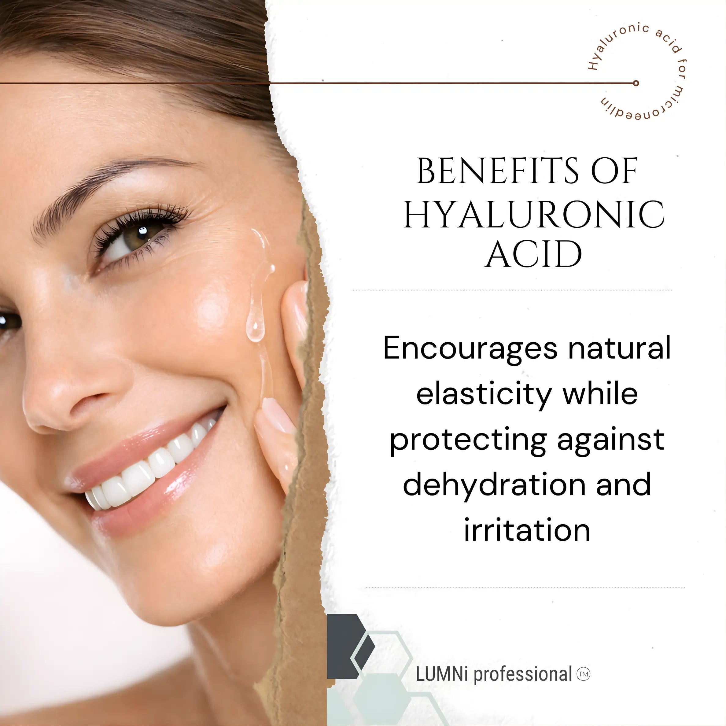 woman showing her face after microneedling with sterile hyaluronic acid by LUMNi