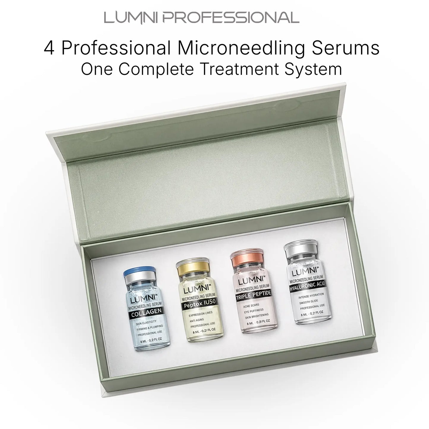 lumni professional microneedling serum system with collagen peptox triple peptide and hyaluronic acid