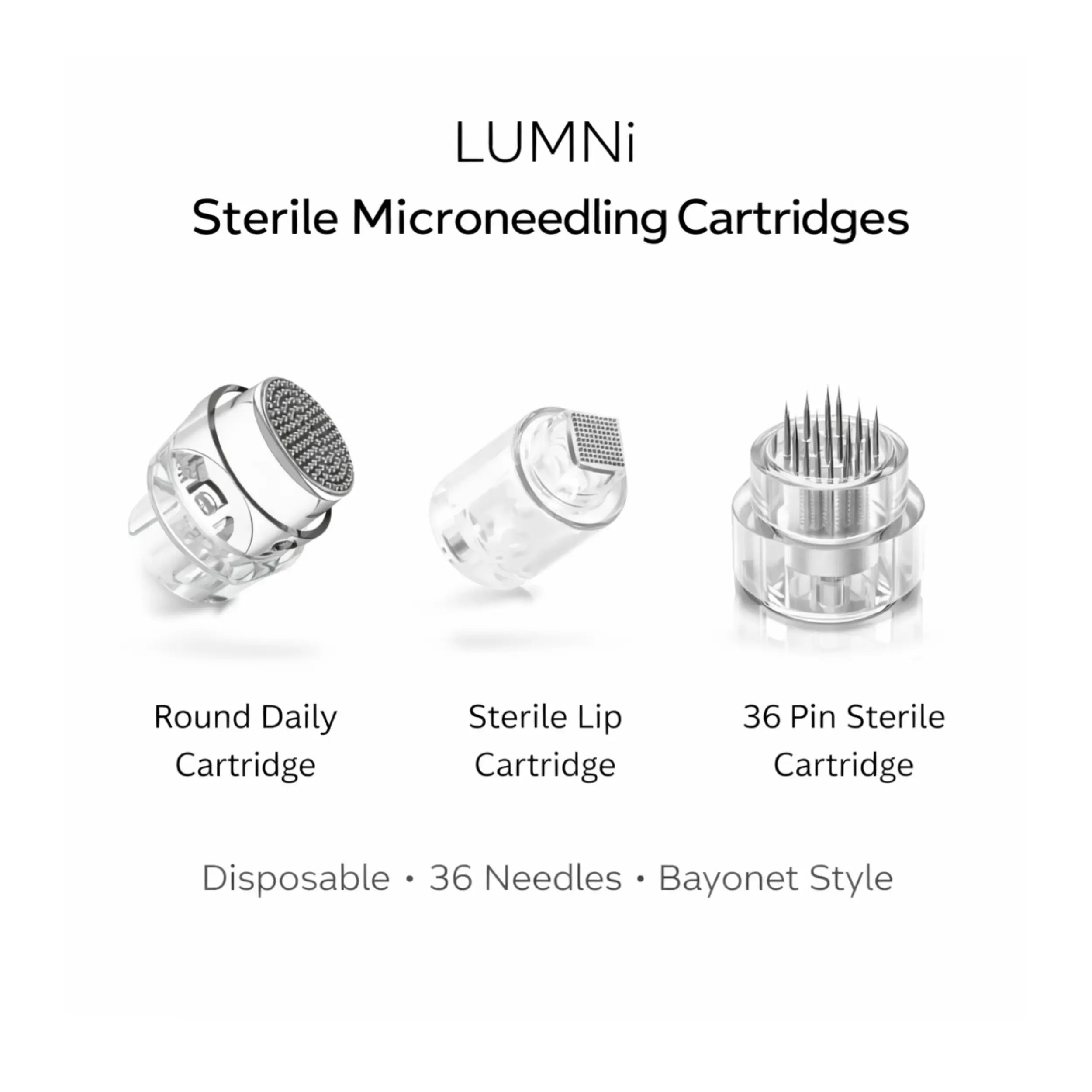 LUMNI sterile microneedling cartridges on a white background