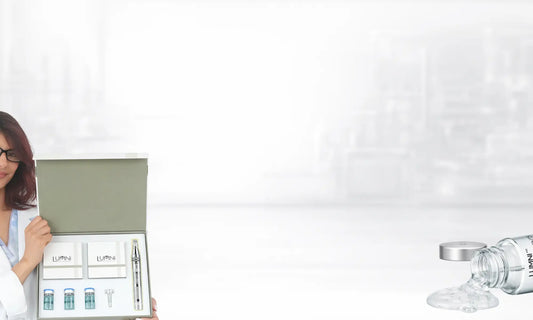 dermatologist holding professional collagen microneedling serum kit in clinical treatment setting