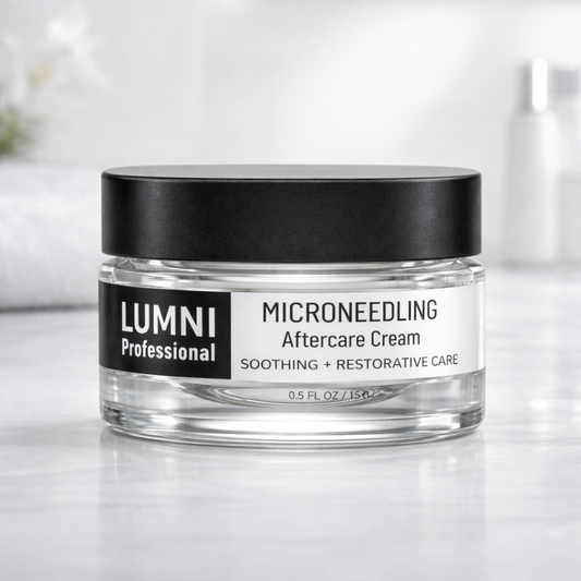 Jar of Lumni aftercare cream to use after microneedling