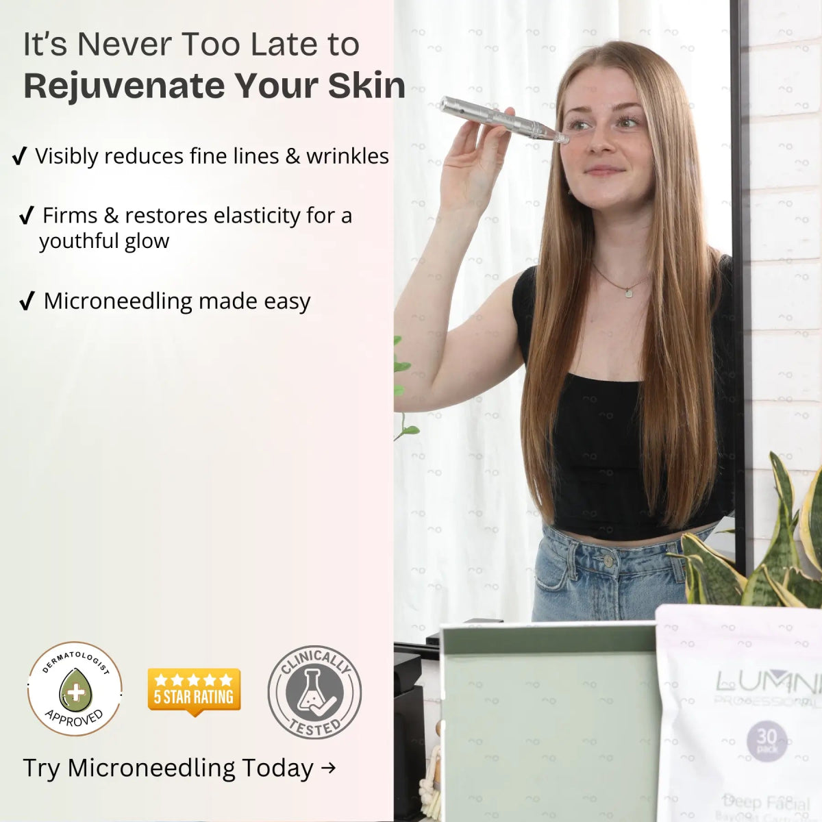 Lumni Collagen MicroNeedling Starter Kit sold by LushnLavish.com is perfect for clients wanting to try microneedling at home