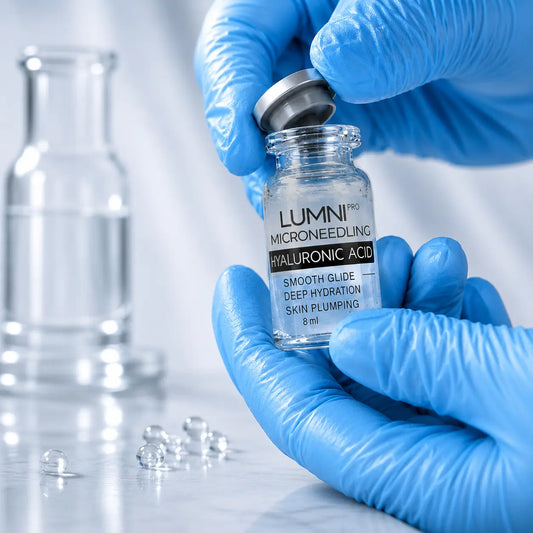 Sterile vial with professional hyaluronic acid serum for use with microneedling