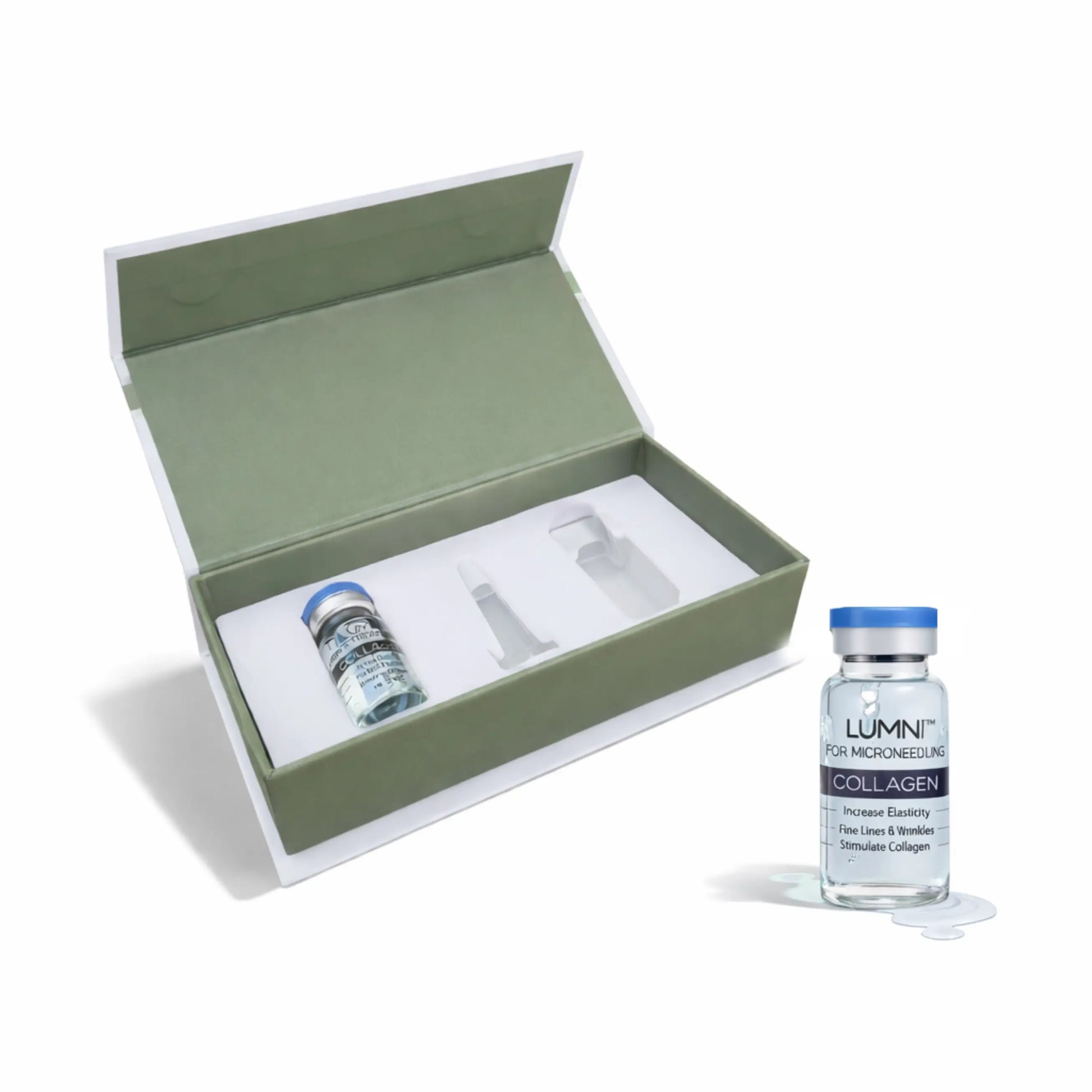 lumni microneedling serum with collagen in box with two vials