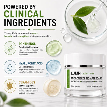LUMNi Microneedling Aftercare Cream featuring panthenol, hyaluronic acid and ceramides for post-procedure skin support